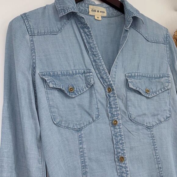 Cloth & Stone Western Style Tencel Chambray Denim Style Button Down Shirt Blue X - Picture 3 of 12